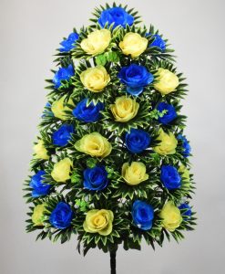 Штучні квіти-Троянда синьо- жовта мікс атласна 36 голів не прес R-2012