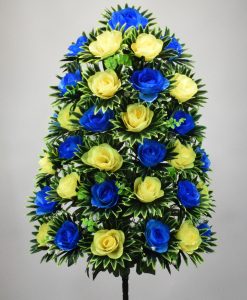 Штучні квіти-Троянда синьо- жовта мікс атласна 36 голів не прес R-2012