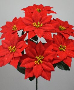 Штучні квіти-Різдвяник бархатний з люрексом 7-ка не прес R-2037