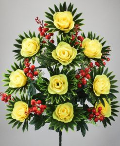 Штучні квіти-Троянда кольорова атлас з Ягодою червоною 18 голів не прес R-1997